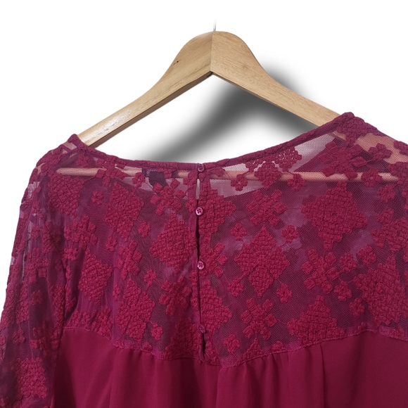 🌿New Directions Women's 1X Magenta Lace Bodice & Sleeves Sheer Fully Lined - Picture 11 of 14